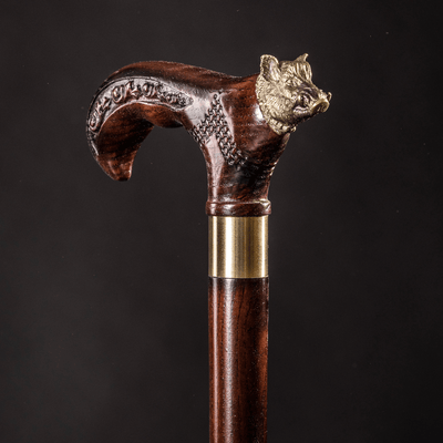 Boar Walking Stick, Wooden Walking Cane - Design Canes
