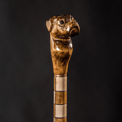 Bulldog Walking Stick, Walking Cane Hand Carved - Handmade