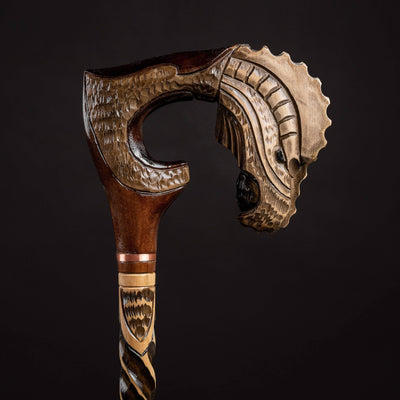 Carved Wooden Walking Cane Lizard Fancy, Designer Sticks For Men