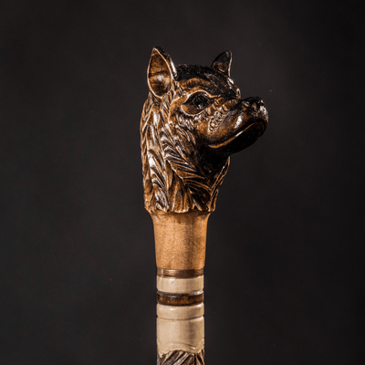 Dog Walking Stick, Hand Carved - Handmade