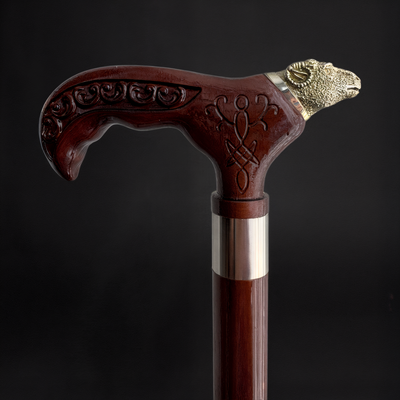 Celtic-Inspired Ergonomic Stick for Men - Ram Head Brass Handle