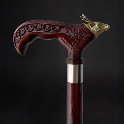 Vintage Style Wooden Walking Cane for Men – Brass Deer Head Handle