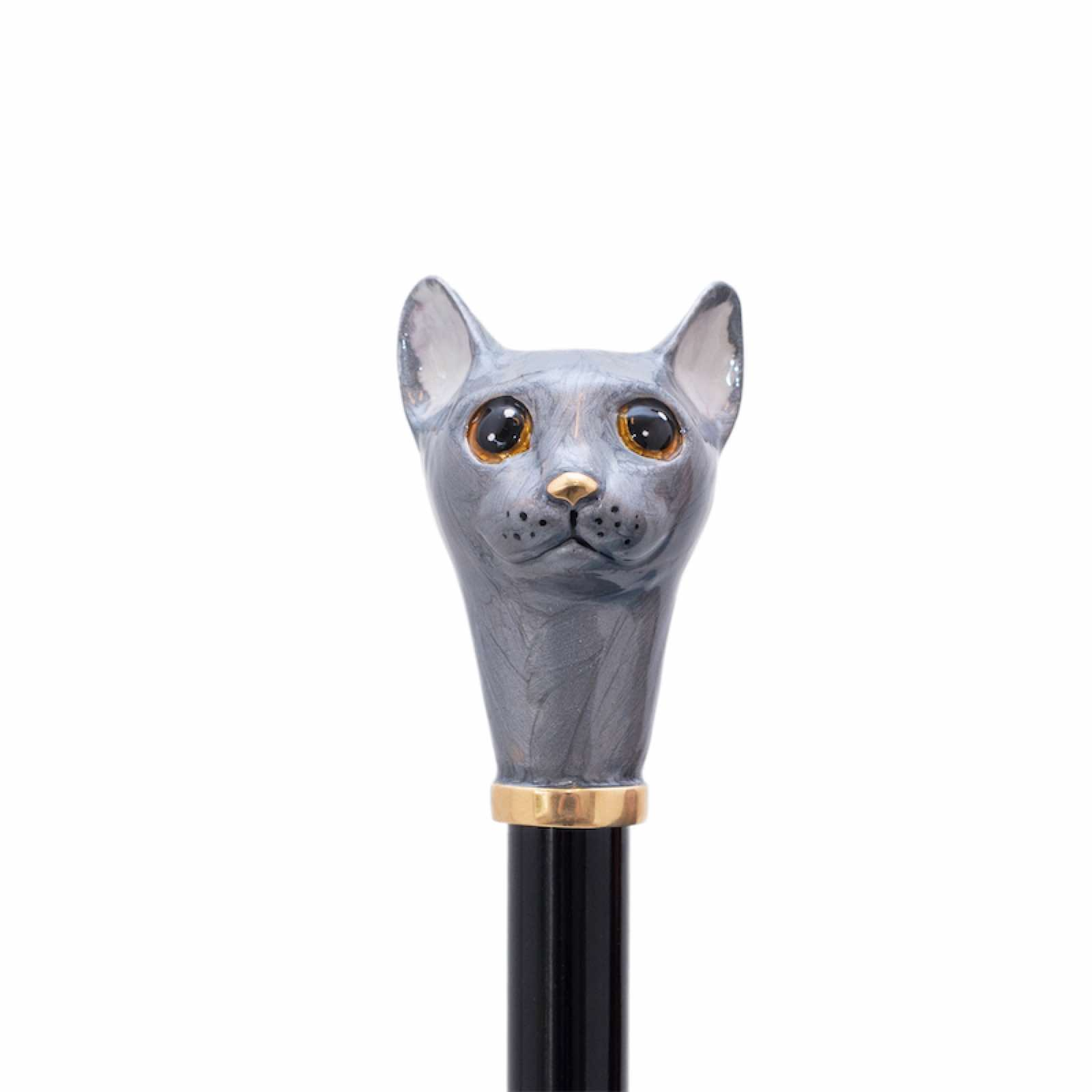Grey Cat Handle Printed with Flowers Umbrella - Perfect Luxury Gift