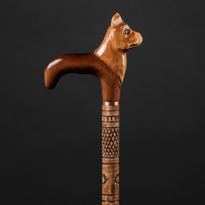 Hand Carved Dog Walking Cane - Carved Dog Head Walking Stick