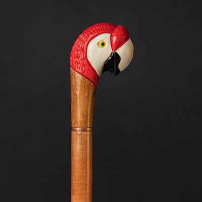 hand carved parrot walking cane