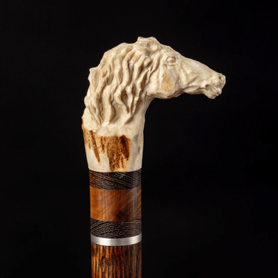 Irish Horse Walking Cane Handle Deer Bone, Limited Colection