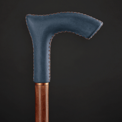 LEATHER Walking Stick Blue - Handle Wood Walking Cane, Elegant Walking Sticks
