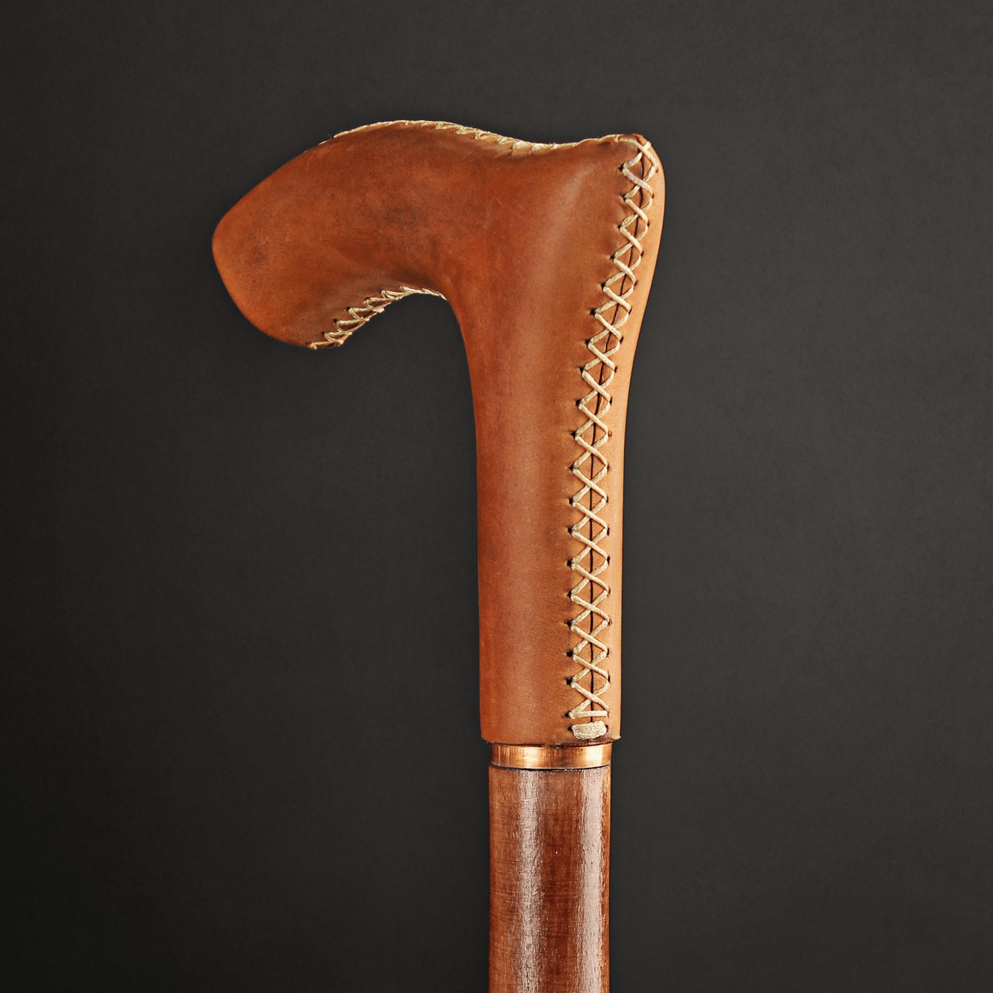 LEATHER Walking Stick Brown - Handle Elegant, Brown