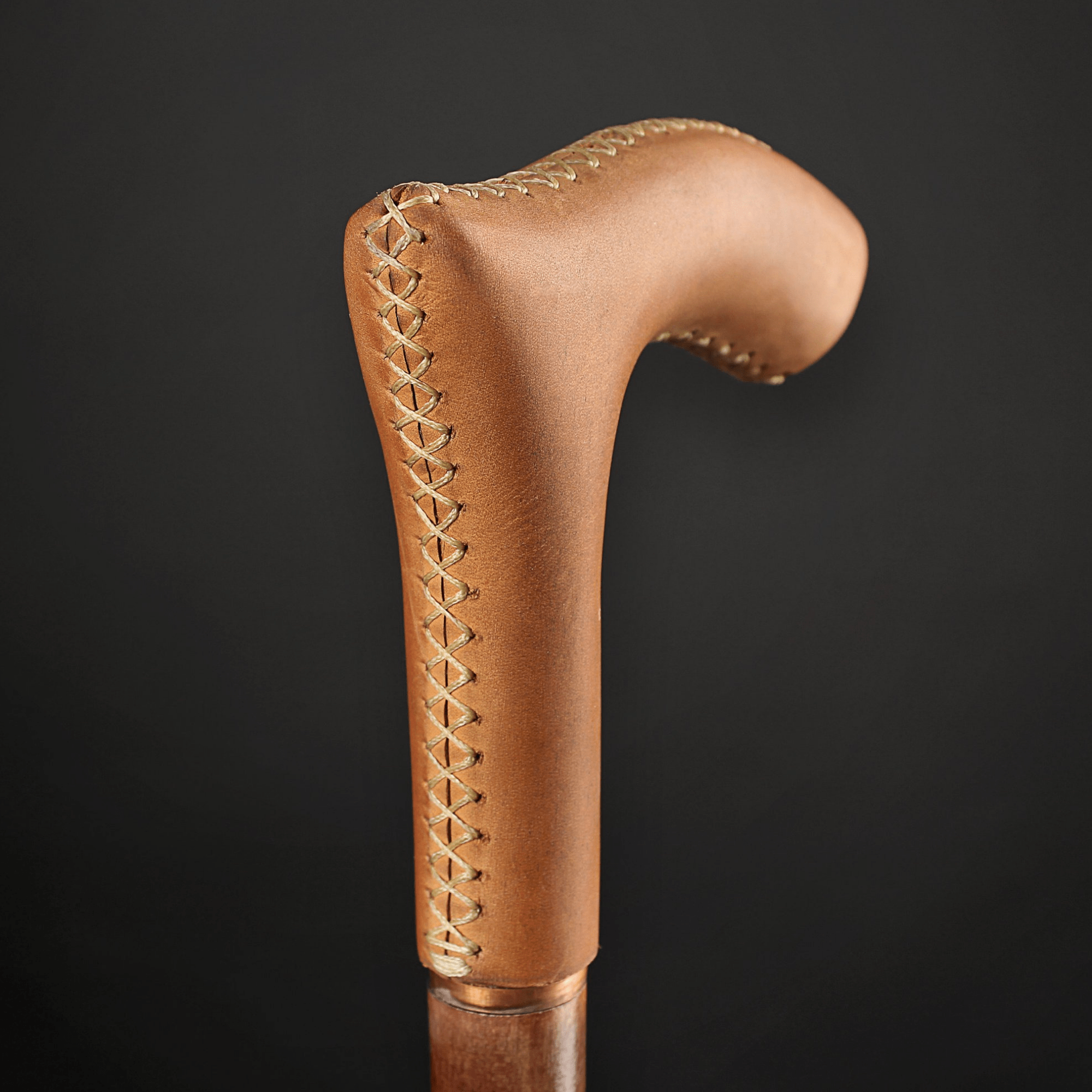 LEATHER Walking Stick Brown - Handle Elegant, Brown