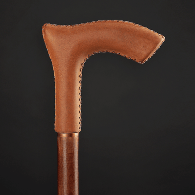 LEATHER Walking Stick Brown - Handle Elegant, Brown