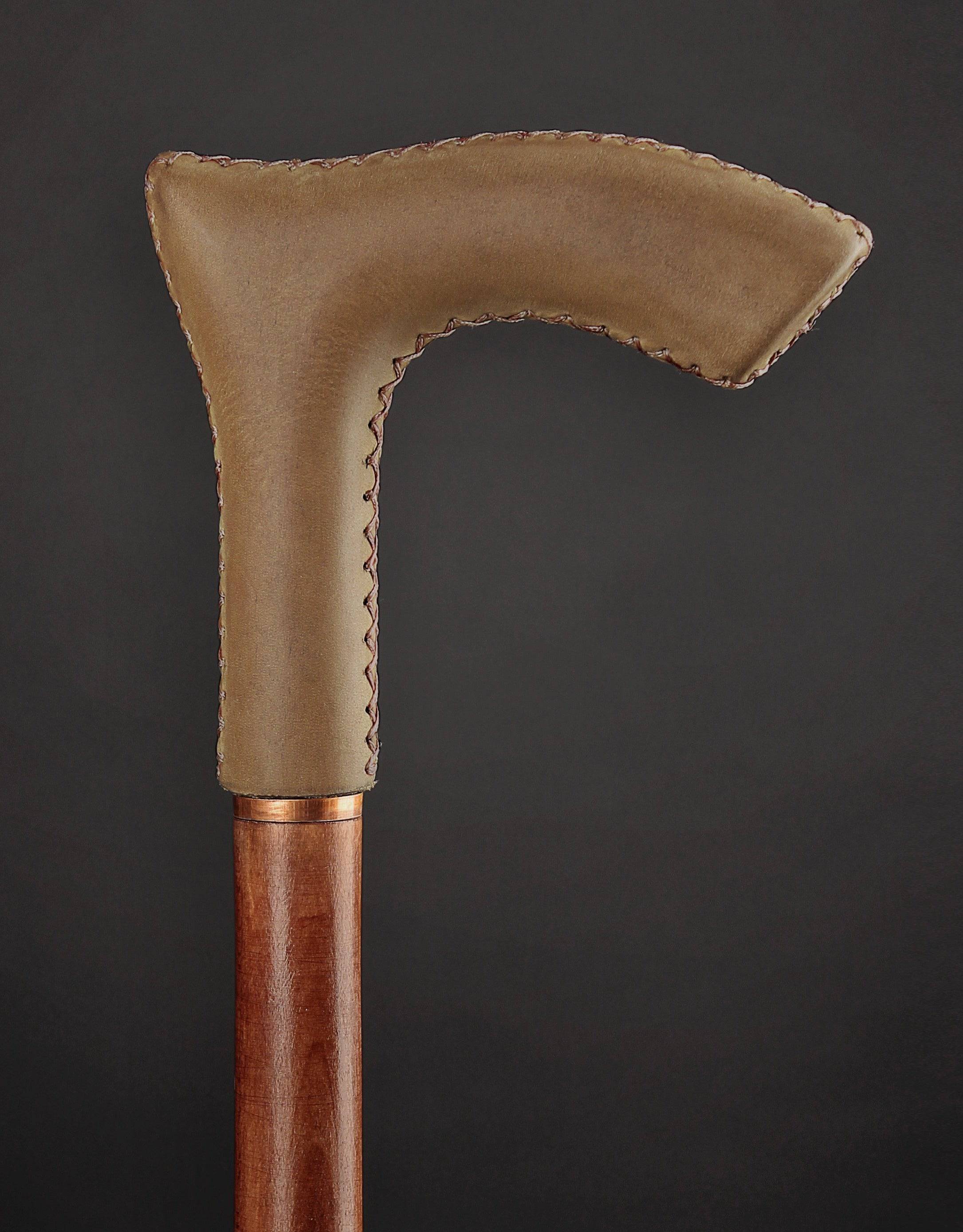 LEATHER Walking Stick Olive - Handle Wood Walking Cane, Elegant Walkin