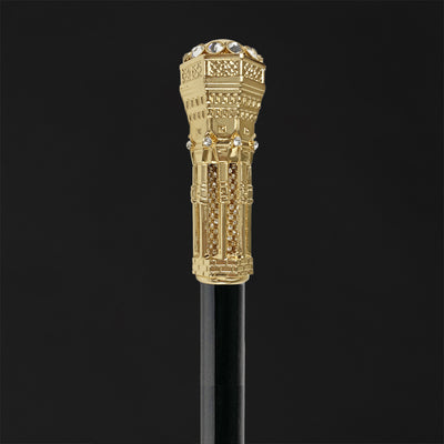 Golden Tower Walking Stick with White Crystals