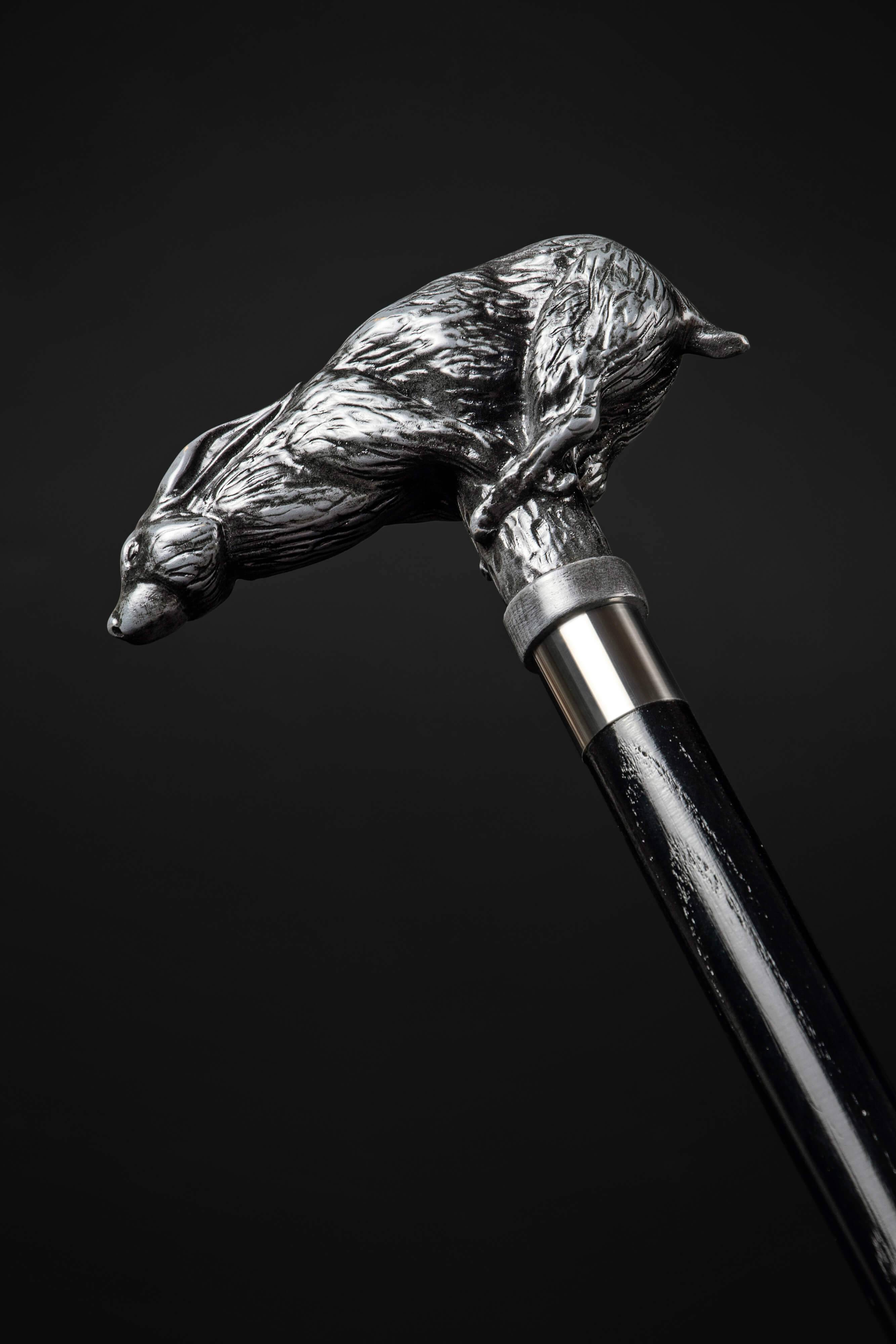 Rabbit Walking Cane, Wooden Rabbit Carving Head Walking Stick
