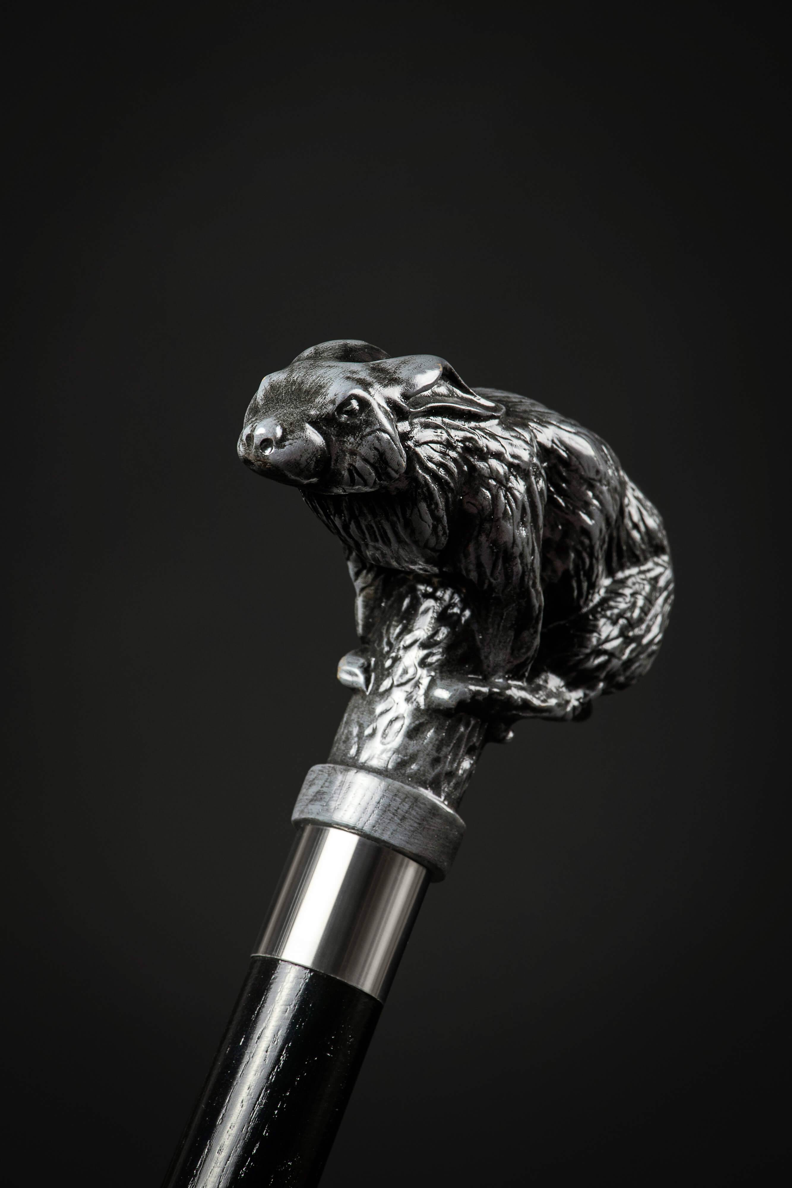 Rabbit Walking Cane, Wooden Rabbit Carving Head Walking Stick