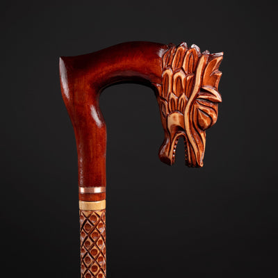 Red Dragon Head Walking Stick, Hand Craft Wooden Walking Cane