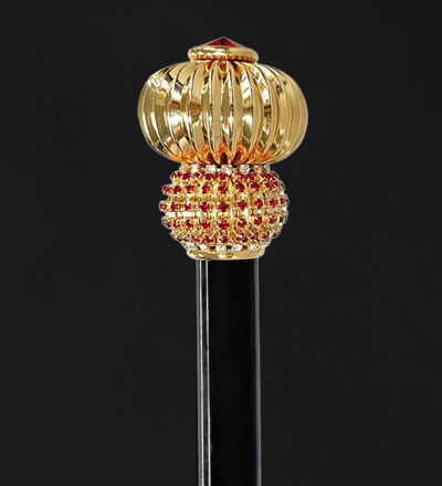 Handcrafted Jeweled Walking Stick with Red Crystals