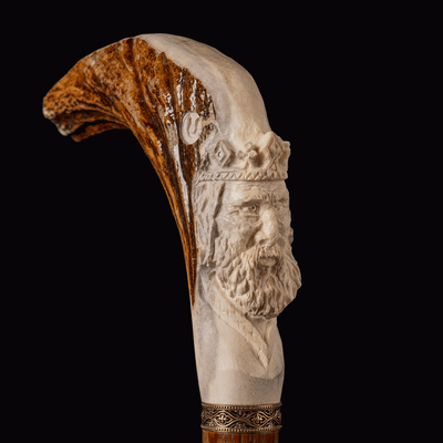 Silhouette of the King Carved from Deer Horn Walking Cane for Men