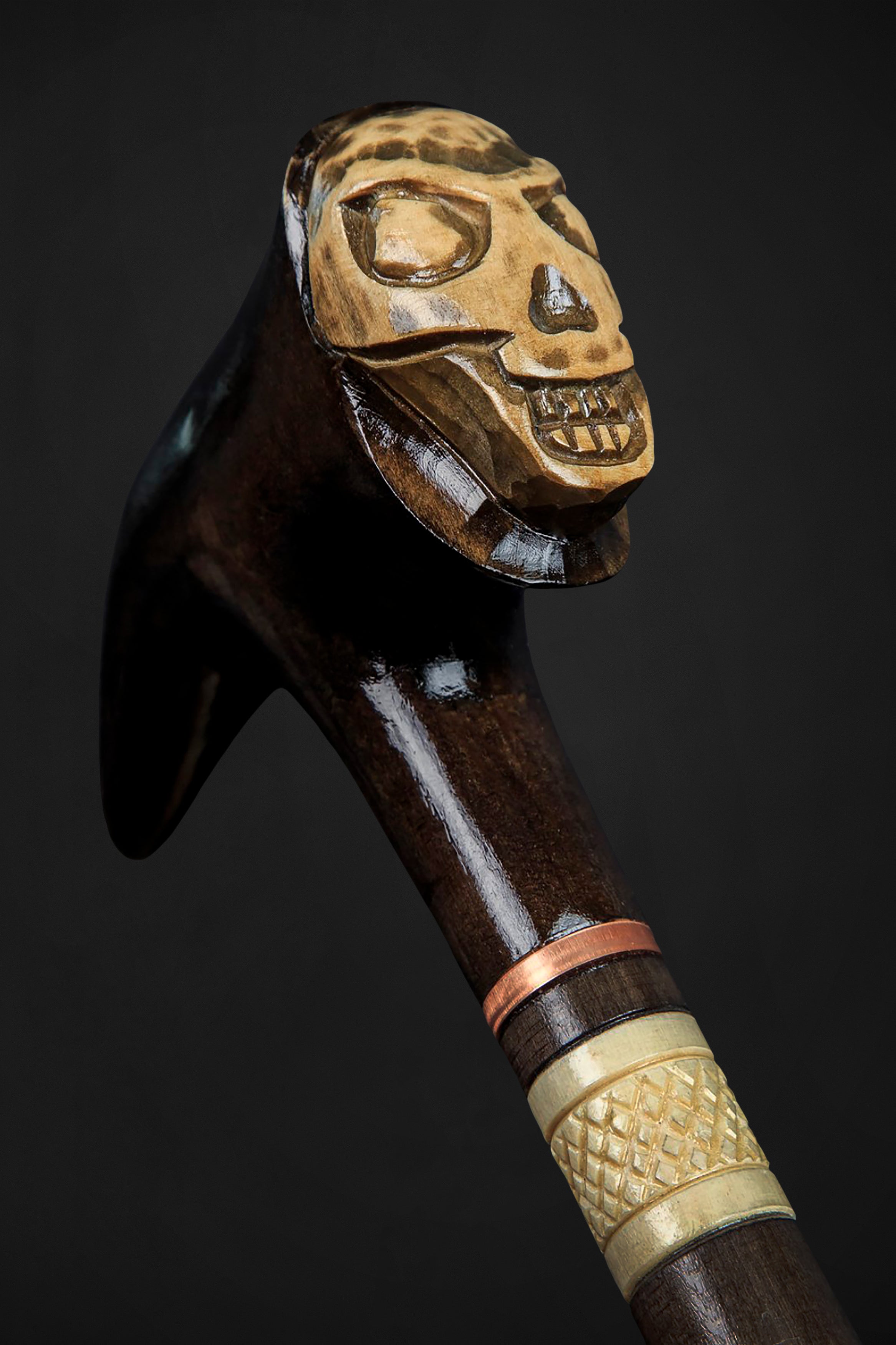 Gothic Skull Head Walking Stick Handle - Black Resin Cane Topper, Decorative & Ergonomic