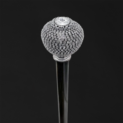 Brilliant round knob walking stick with crystals
