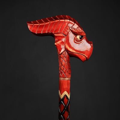 Red Wooden Dragon Head Walking Stick