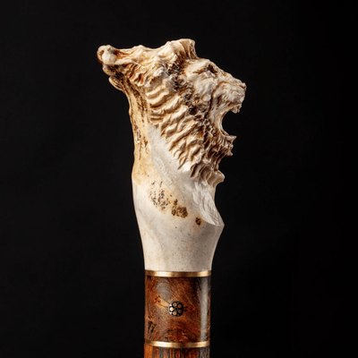 Walking Cane Handle Deer Bone,  Lion King - Limited Colection
