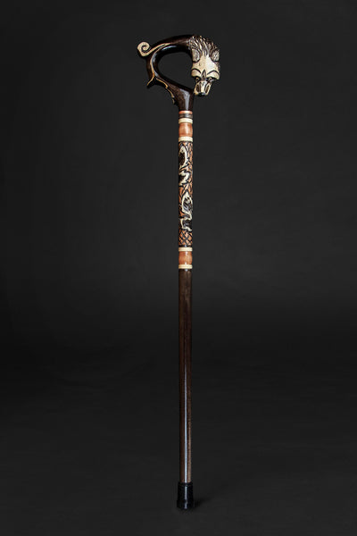 Hand-Carved Wooden Wolf Cane with Hand-Painted Accents, Handmade | ART ...