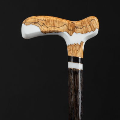 White Epoxy and Maple Burl Walking Cane, Stylish Walking Cane