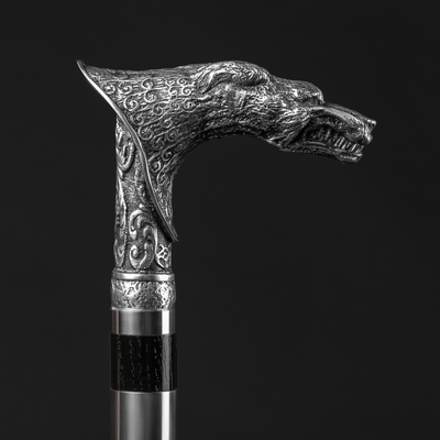 Wolf Cane Silver Сeltic Style, Stylish Metal Handle Wolf