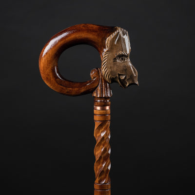 Wooden Carved Walking Cane - Boar Walking Stick