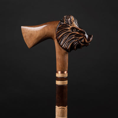 Wooden Carved Walking Cane - Boar Walking Stick