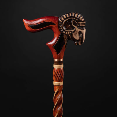 Wooden Head Ram Walking Cane - Custom Walking Sticks