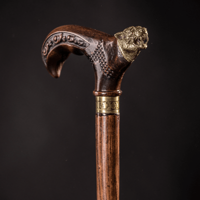 Wooden Walking Cane Panther  - Art Hand Carved