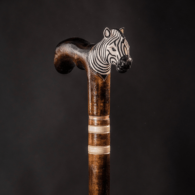 Zebra Walking Cane Hand Carved - Handmade