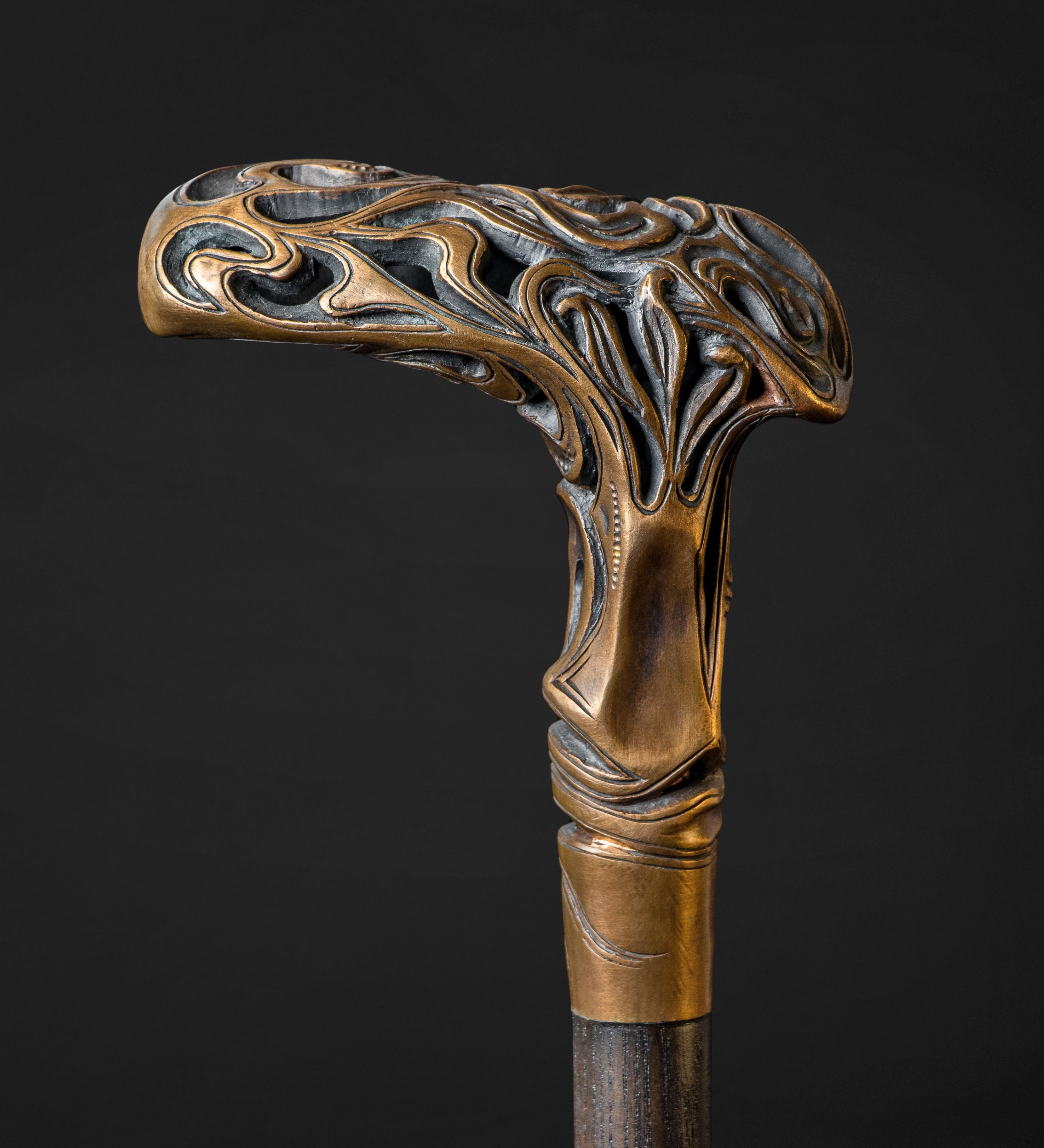 Art Nouveau Antique Bronze Handle Walking Cane, Jewelry Modern