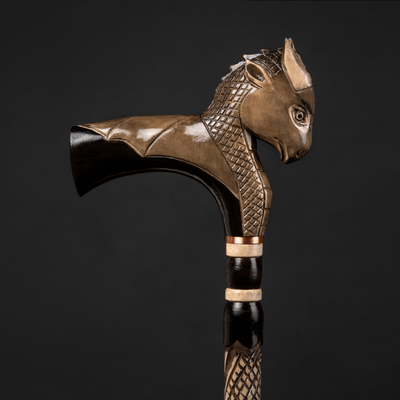 Dragon Handle Cane Wooden Hand Carved Walking Stick, Handmade - ART WALKING STICKS