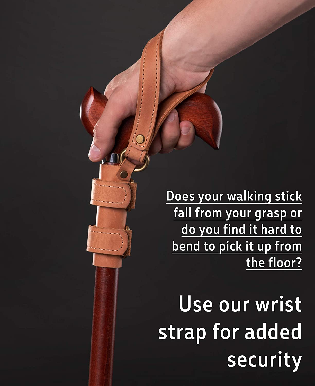 Walking Stick Wrist Strap Cords Brown Leather Natural ART WALKING