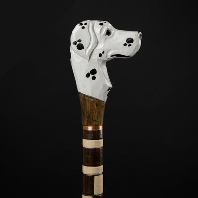 Dog walking stick cane carved