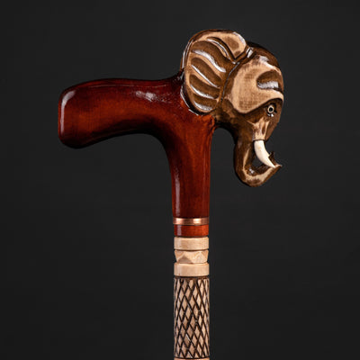 Elephant Head Walking Cane Hand Carved Walking Stick