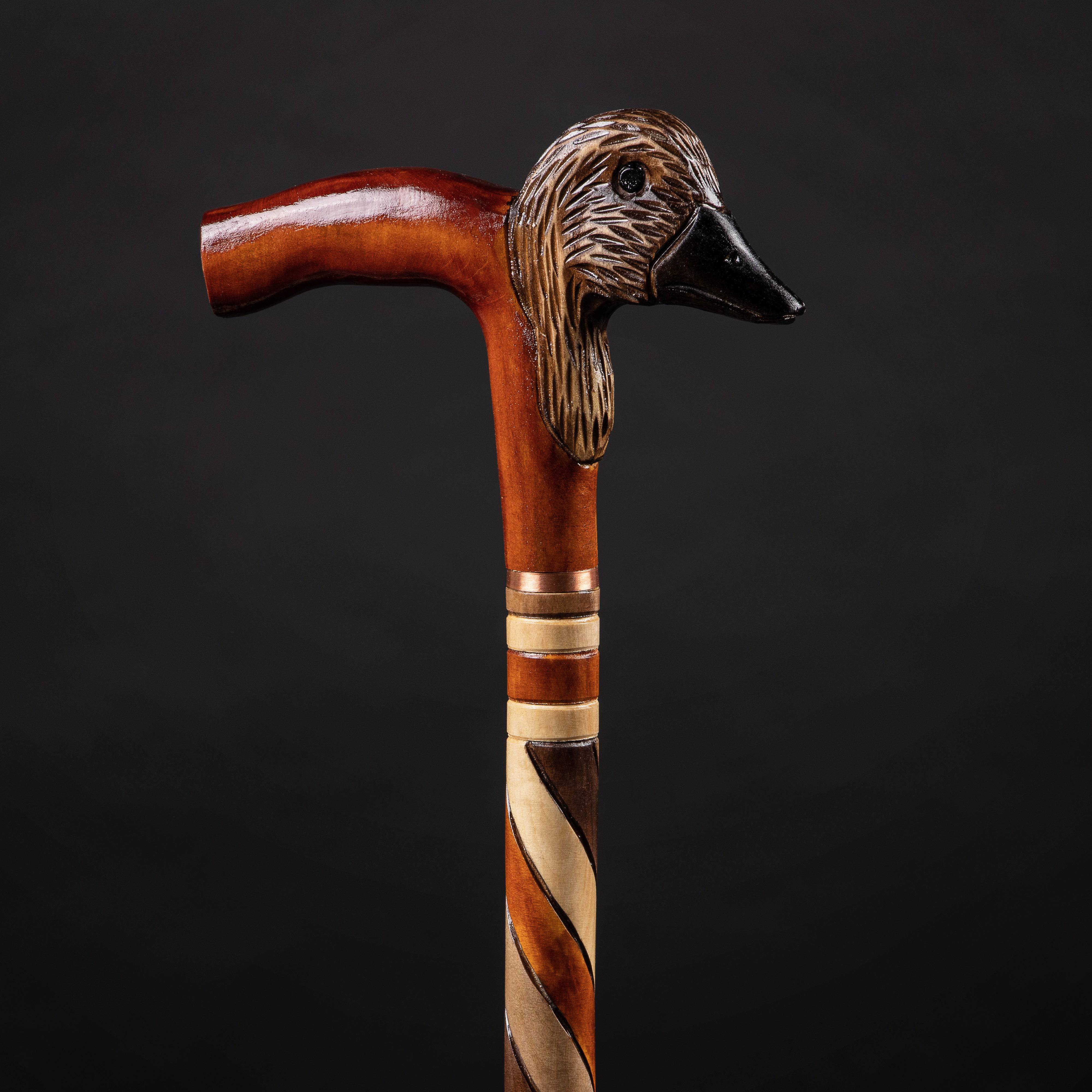 Wooden Walking Stick Vintage Wood Solid Brass Duck Head Handle