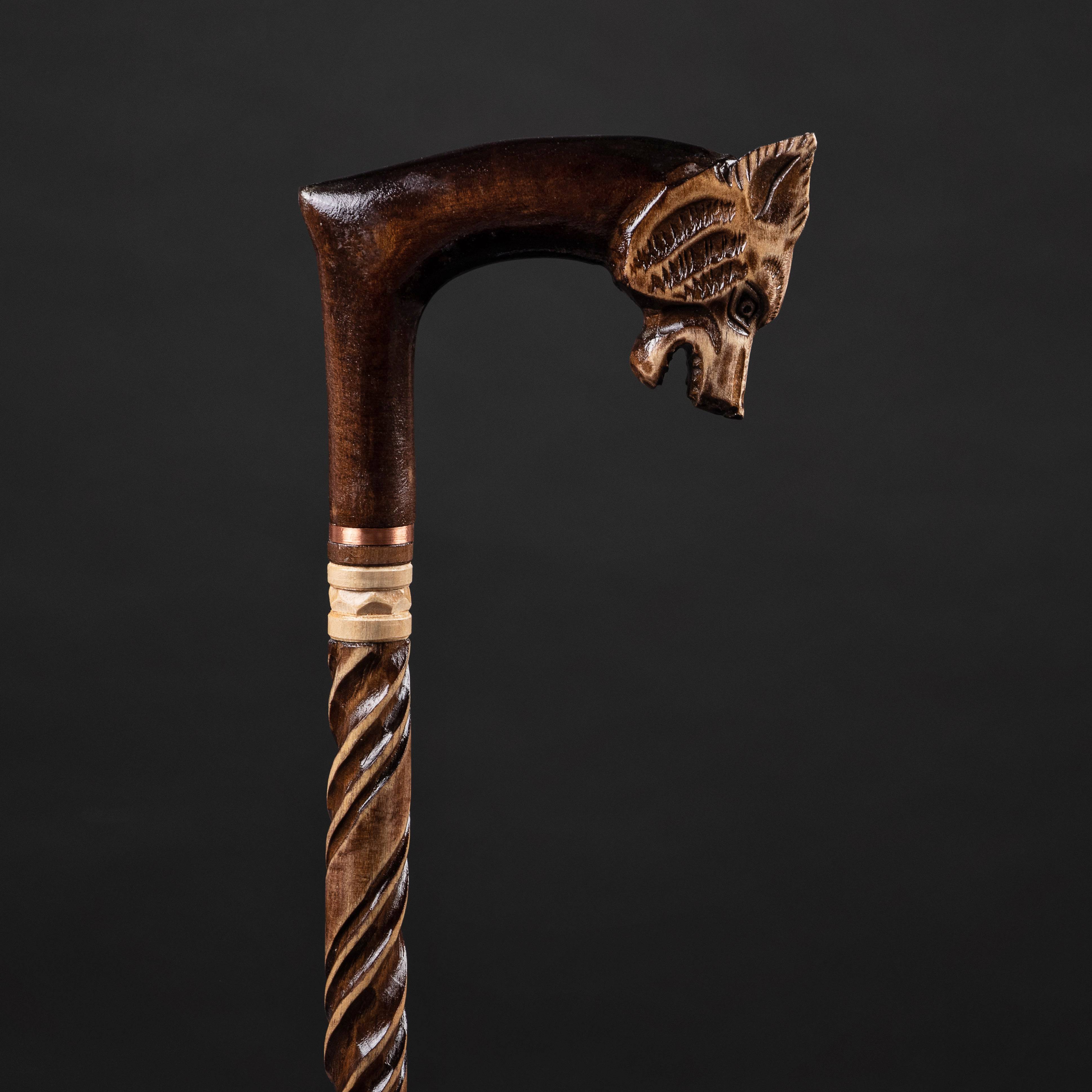 Skull Walking Stick, Hand Carved Hiking Stick, Wood Carving, by