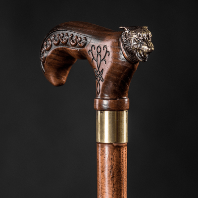 Dark Wooden Walking Cane Wolf, Fashionable Walking Stick for Men - ART WALKING STICKS